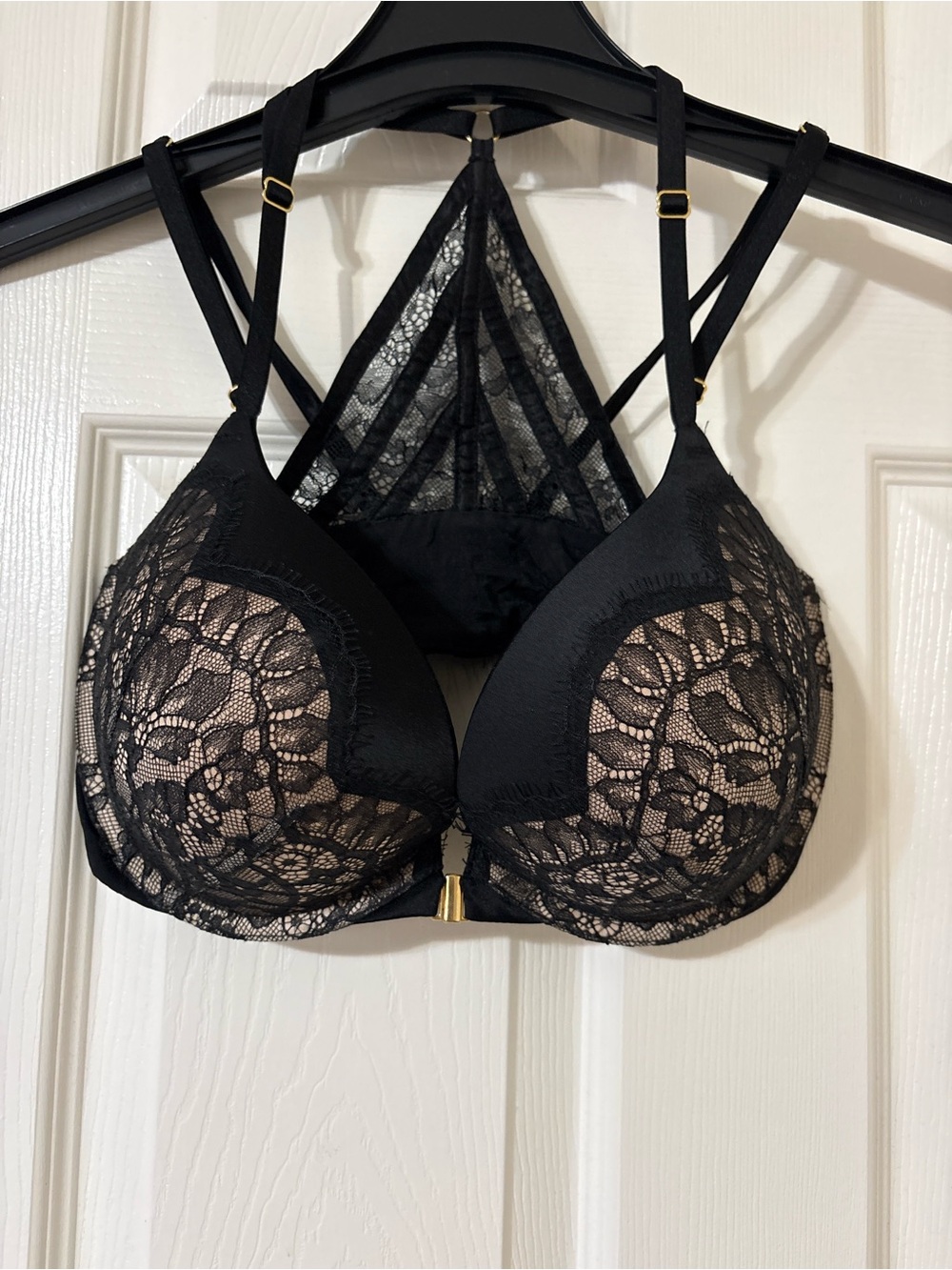 Victoria's Secret Black Lace Push-Up Bra with Strappy Back Detail
